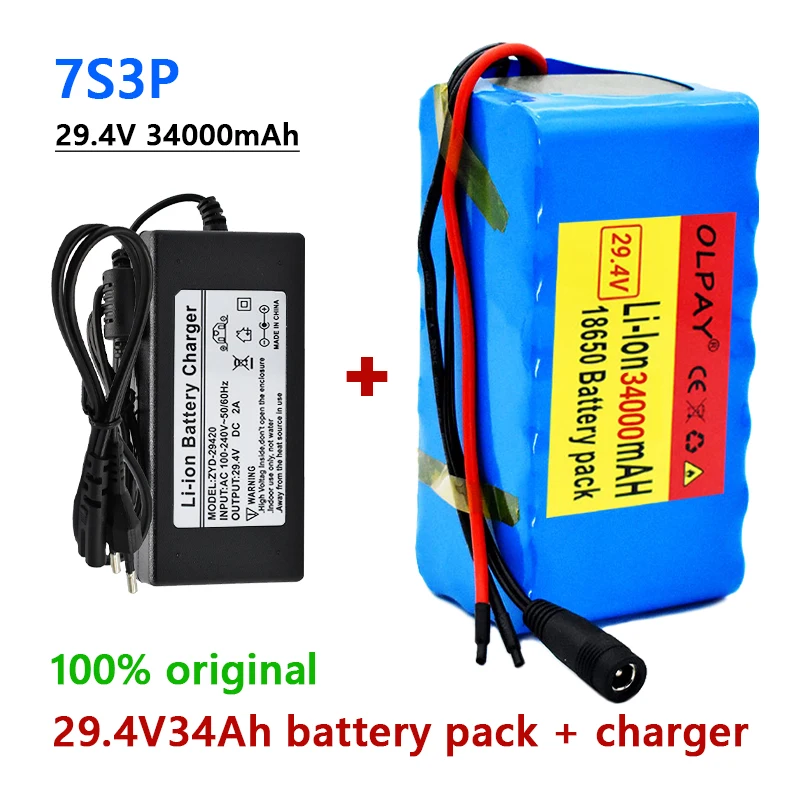 29.4V 34Ah 7s3p 18650 battery lithium battery 24v 34000mAh electric bicycle moped electric lithium ion Battery pack + 2A Charger