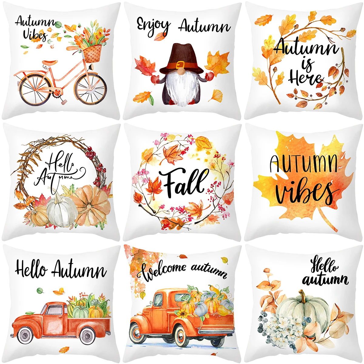 

Happy Thanksgiving Cushion Cover Cartoon Maple leaf Pumpkin Pillow Case 45x45cm Sofa Autumn Decorative Art Pillow Covers