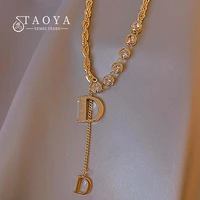 korean classic d letter pendant gold color plated necklace fashion sweater chain womens luxury accessories girls unusual jewelry
