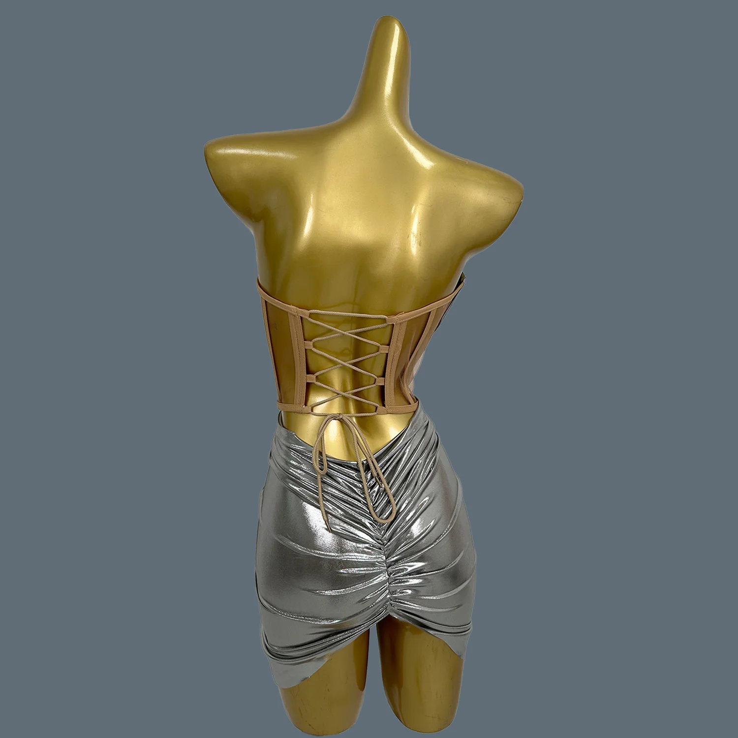 Черный блестящий бандажный топ без бретелек для девочек мини-юбка комплект из 2