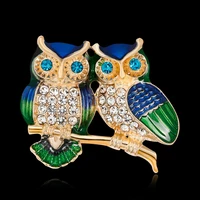 vintage enamel couple owl branch brooches for women wedding jewelry fashion rhinestone brooch pins men badge clothes accessories