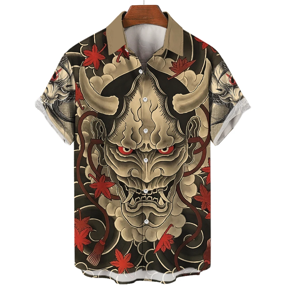 

Mythical Monster Men's Shirt 3d Horror Face Print Tops Vintage summer shirts for men Hawaiian man blouse Oversized Men clothing