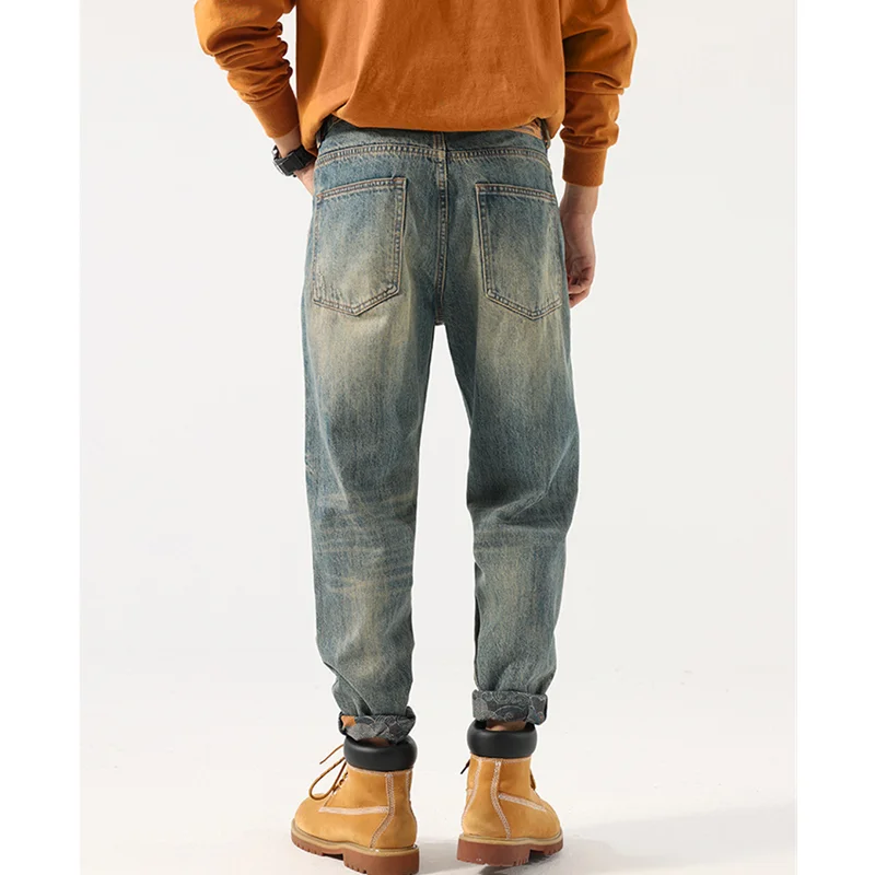 Streetwear Men 2022 New Pattern Vintage Recreational Blue Jeans Loose Straight Cylinder Broad Leg Ripped Trousers Autumn Female