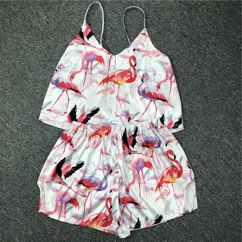 Suspenders Pajamas for Woman Silk Sexy Pijamas Satin Pyjama V Neck Fashion Butterfly Print Clothes Two Piece Set Home Suit