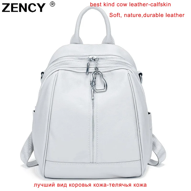 2023 NEW Silver Hardware Genuine Leather Women's Backpack Nature Calfskin Cowhide Large Capacity White Apricot Knapsack Rucksack