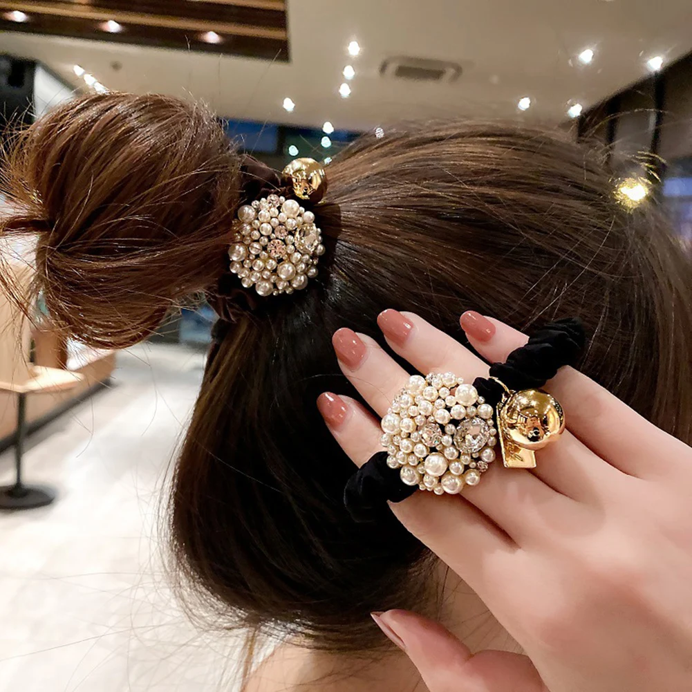 

Women Fashion Pearl Elastic Scrunchies Girls Hairband Beads Rope Rubber Ponytail Holder Band Hair Accessories Heawear
