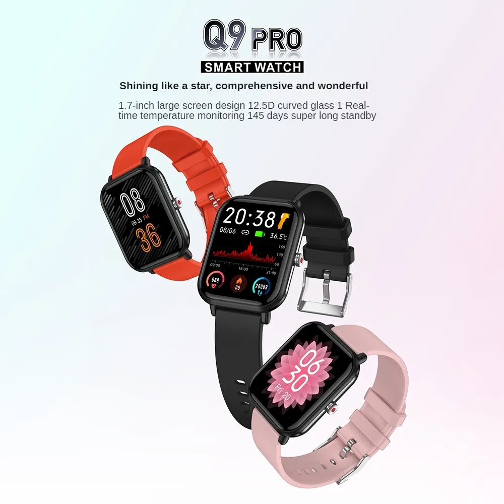 

2022 New Q9pro Smart Watch Weather Forecast Body Temperature Full Touch Heart Rate Blood Pressure Music Control Blood Oxygen