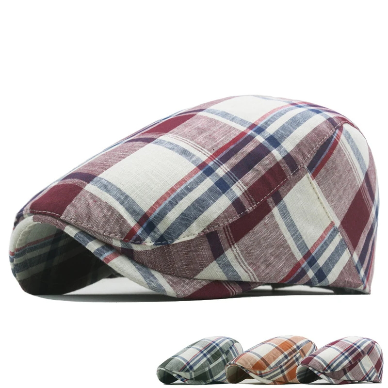 

Newsboy Caps for Men Cotton Plaid Beret British Big Head Adjustable Flat Caps Women Gatsby Painters Hats Outdoor Ivy Hat Boina