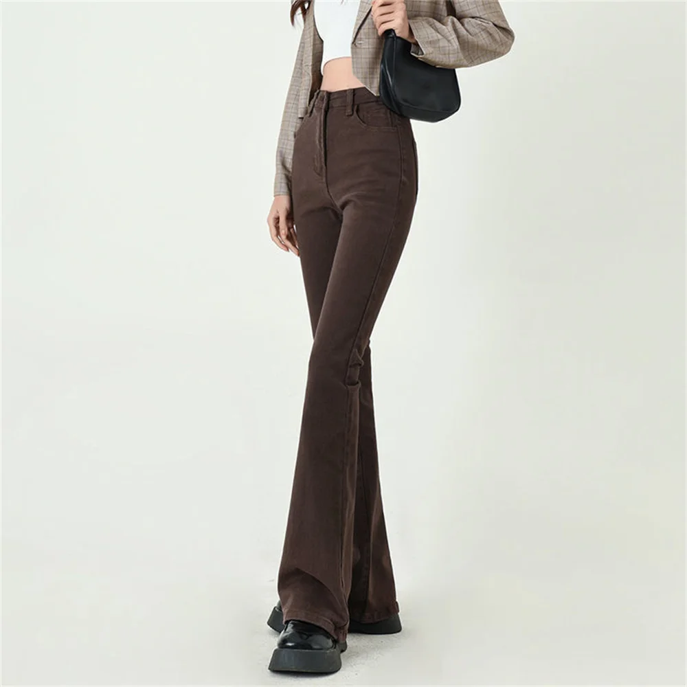 Джинсы женские узкие с высокой талией классические коричневые