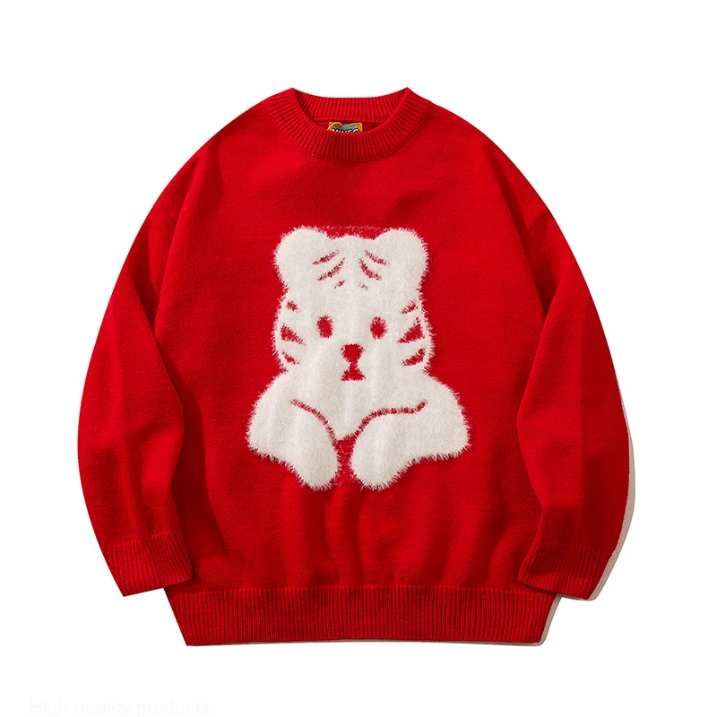 

Hip Hop Streetwear Knitted Japanese Cartoon Embroidery Pullover 2023 Men Autumn Harajuku Cotton Casual Sweater Black New