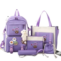multifunctional 5 pieces college students bag for pupils lightweight cute girls backpack schoolbag with lunch bag cartoon bear