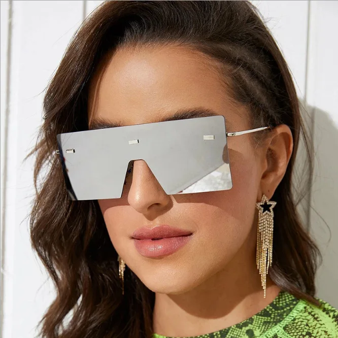 

New Frameless Conjoined Sunglasses In Europe and America Square Big Frame Sun Glasses Fashion Ocean Color Glasses Women Fashion