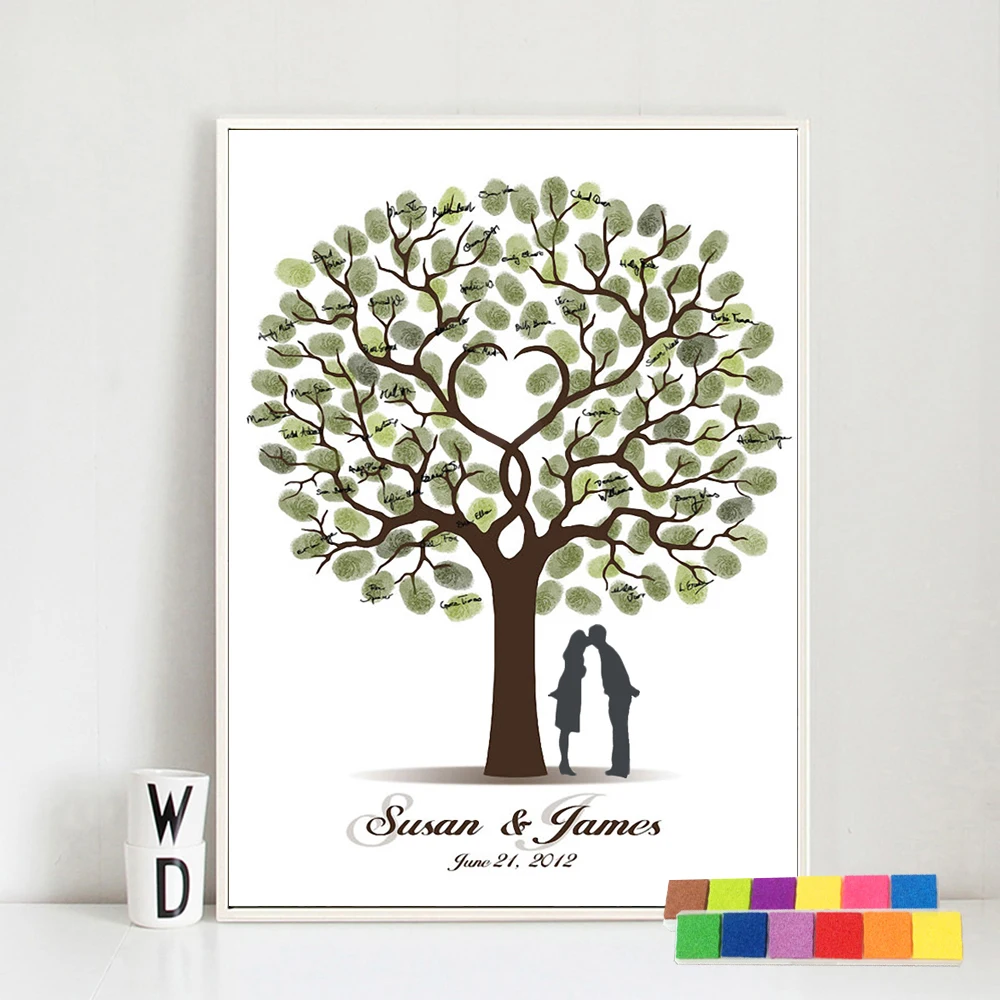 

Wedding Gift Fingerprint Tree Painting Kiss Lover Party Wedding Guest Book fingerprint wedding Book canvas painting living room