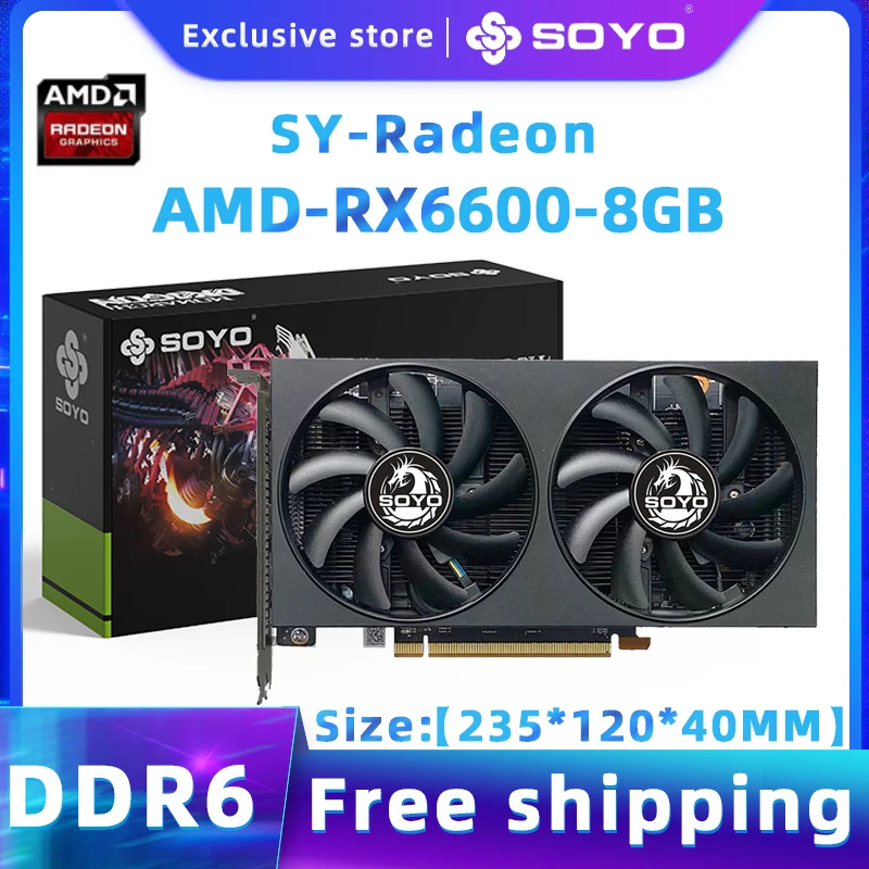

Игровая видеокарта SOYO RX 6600, 8 ГБ, GDDR6, 1750 бит, 7 нм, 8 контактов, 2044-МГц, компьютерная видеокарта с поддержкой настольного ПК, RX6600, 8 Гб