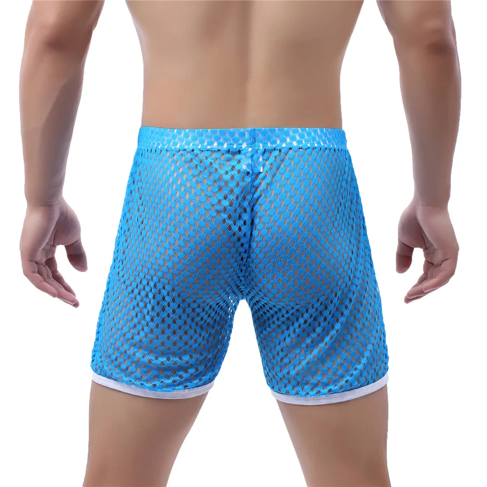 YUFEIDA Men's Mesh See Through Boxer Trunks Shorts Underwear Male Homewear Pajamas Sexy Sport Fishnet Hollow Out Long Leg Boxers