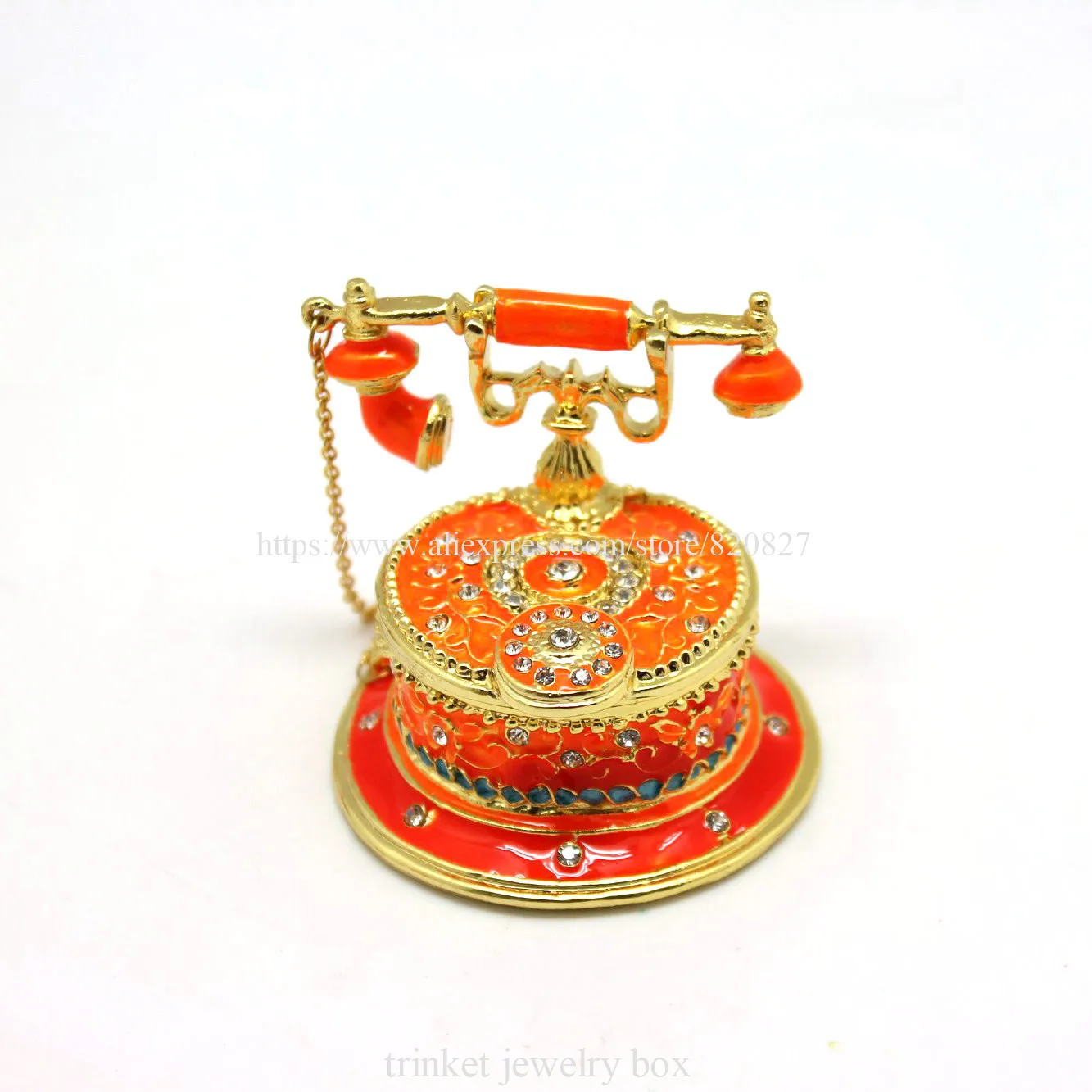Telephone Shaped Jewelry Trinket Box, Enamel Phone Model Jewelry Box