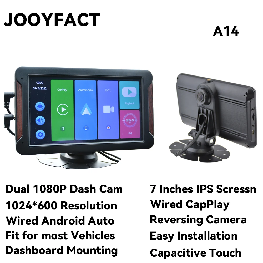 

JOOYFACT A14 Dash Cam Car DVR Car Radio Head Unit GPS Navigator Navigation 1080P 7 Multimedia Player Wired CarPlay Android Auto