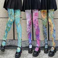 1 piece oil painting pattern print ladies pantyhose harajuku fashion personality bottoming socks ultra thin sexy tight stockings
