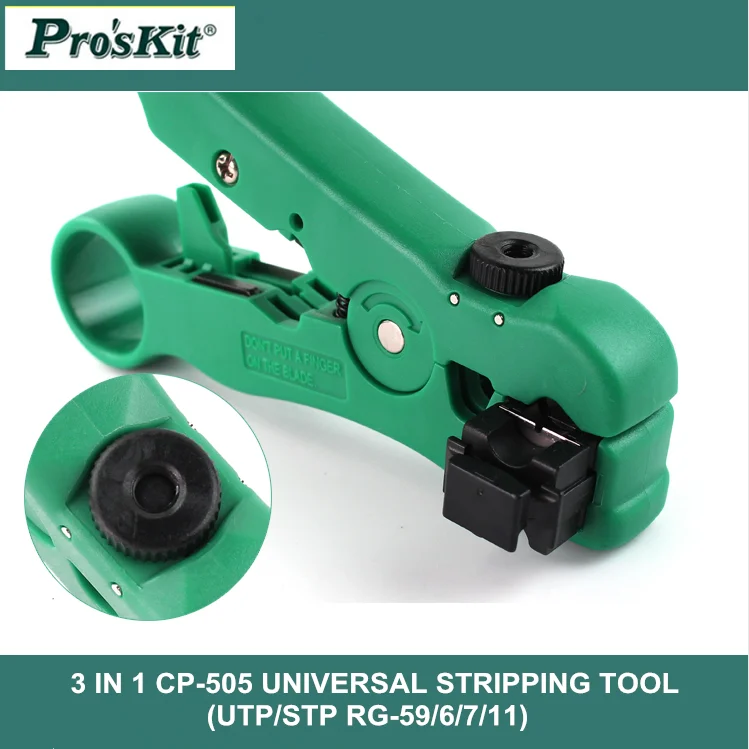 Original Pro'sKit CP-505 3 in 1 Universal Stripping Tool UTP/STP RG-59/6/7/11 Multifunctional Crimping Stripper