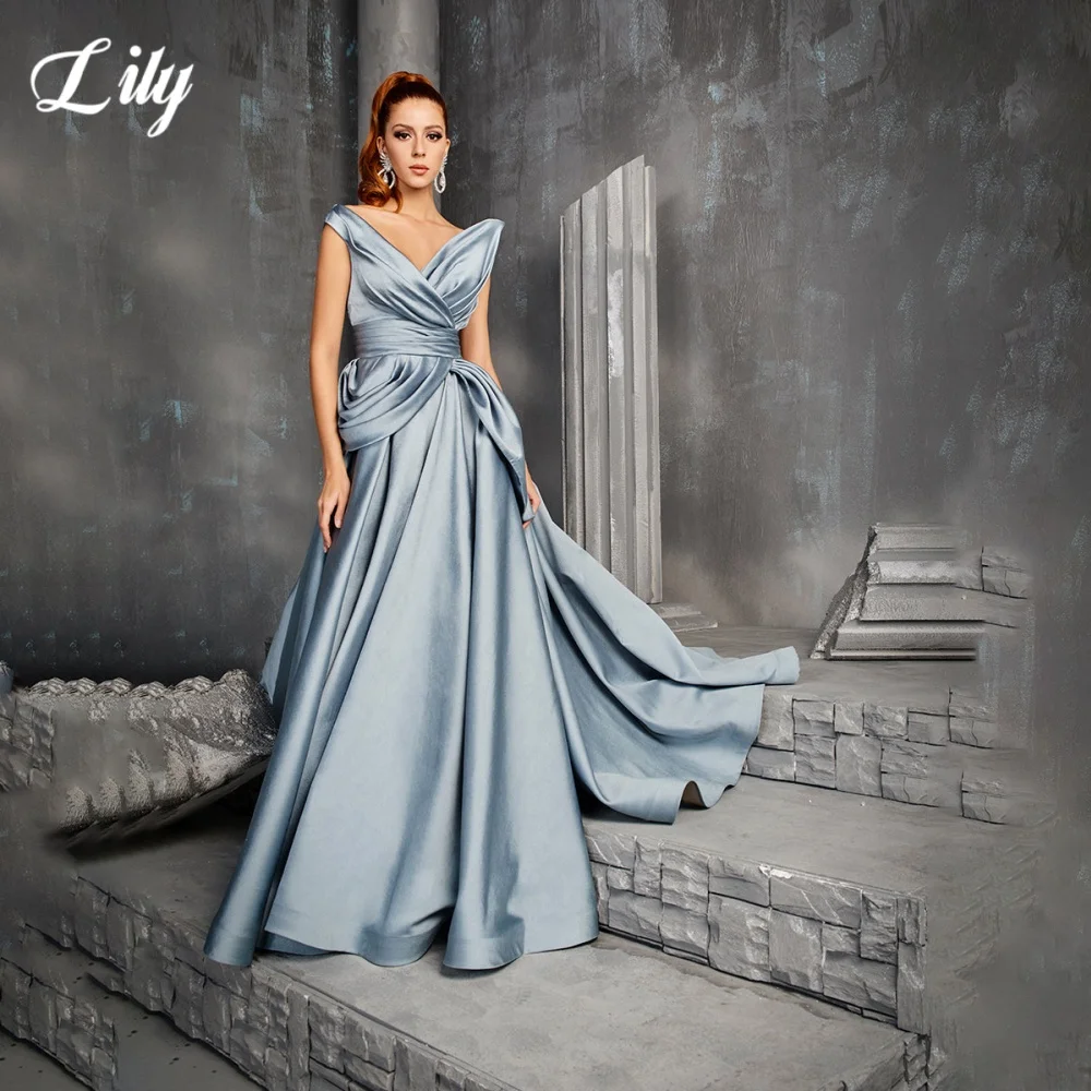 Элегантное платье для выпускного вечера Lily Blue с v-образным вырезом и открытой