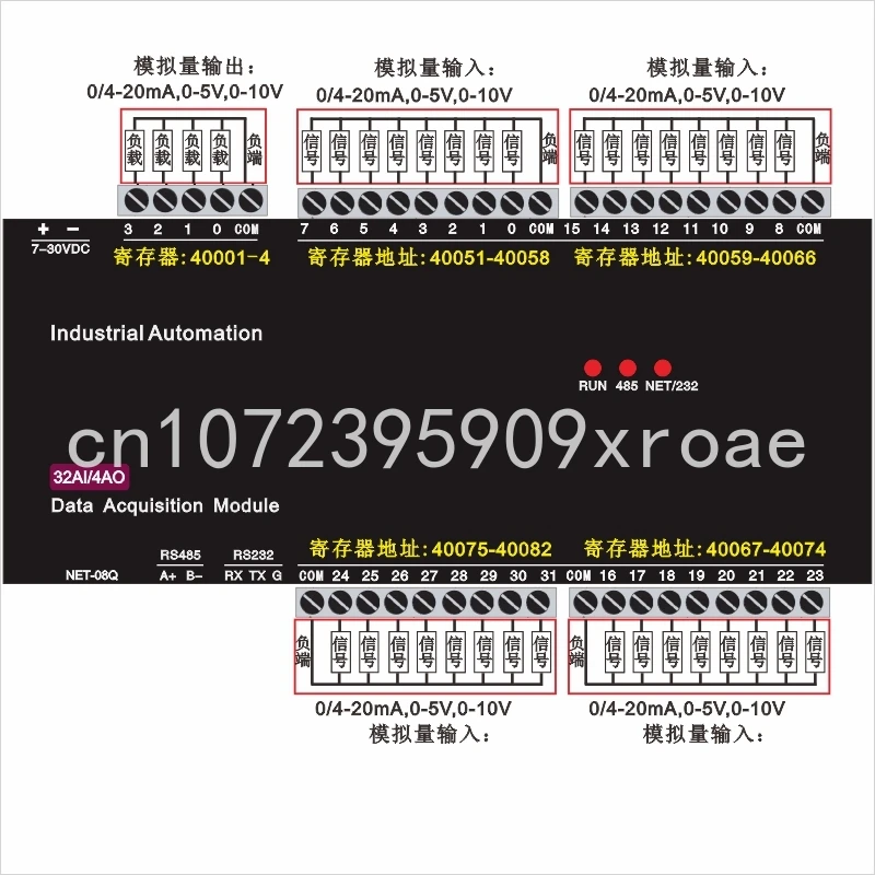 

32AI 4AO Analog Input and Output Ethernet 485 232 IO Module Modbus TCP Protocol