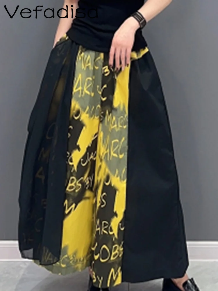 

Vefadisa 2023 Spring Autumn Fashion Color Contrast Mesh Splicing Women Causal Skirt Slimming Women Letter Printted Dress LWL194
