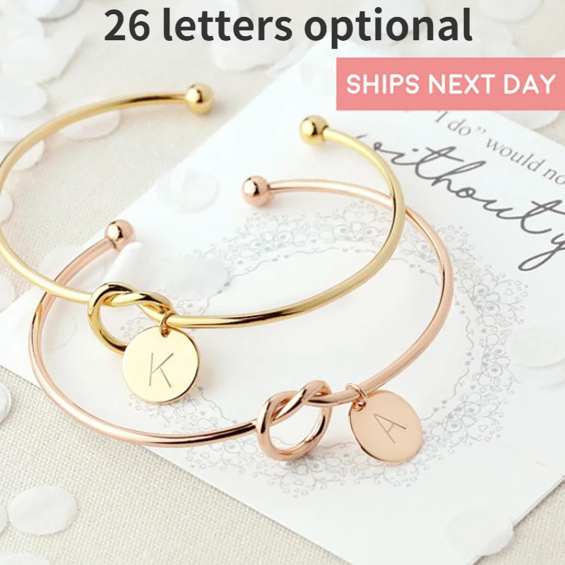 

Fashion simple initial heart knot letter bracelet to send girlfriends bridesmaid gifts popular jewelry for women accessories