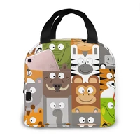 wild animals cube faces lunch food box bag insulated thermal food picnic lunch bag for women kids men cooler tote bag