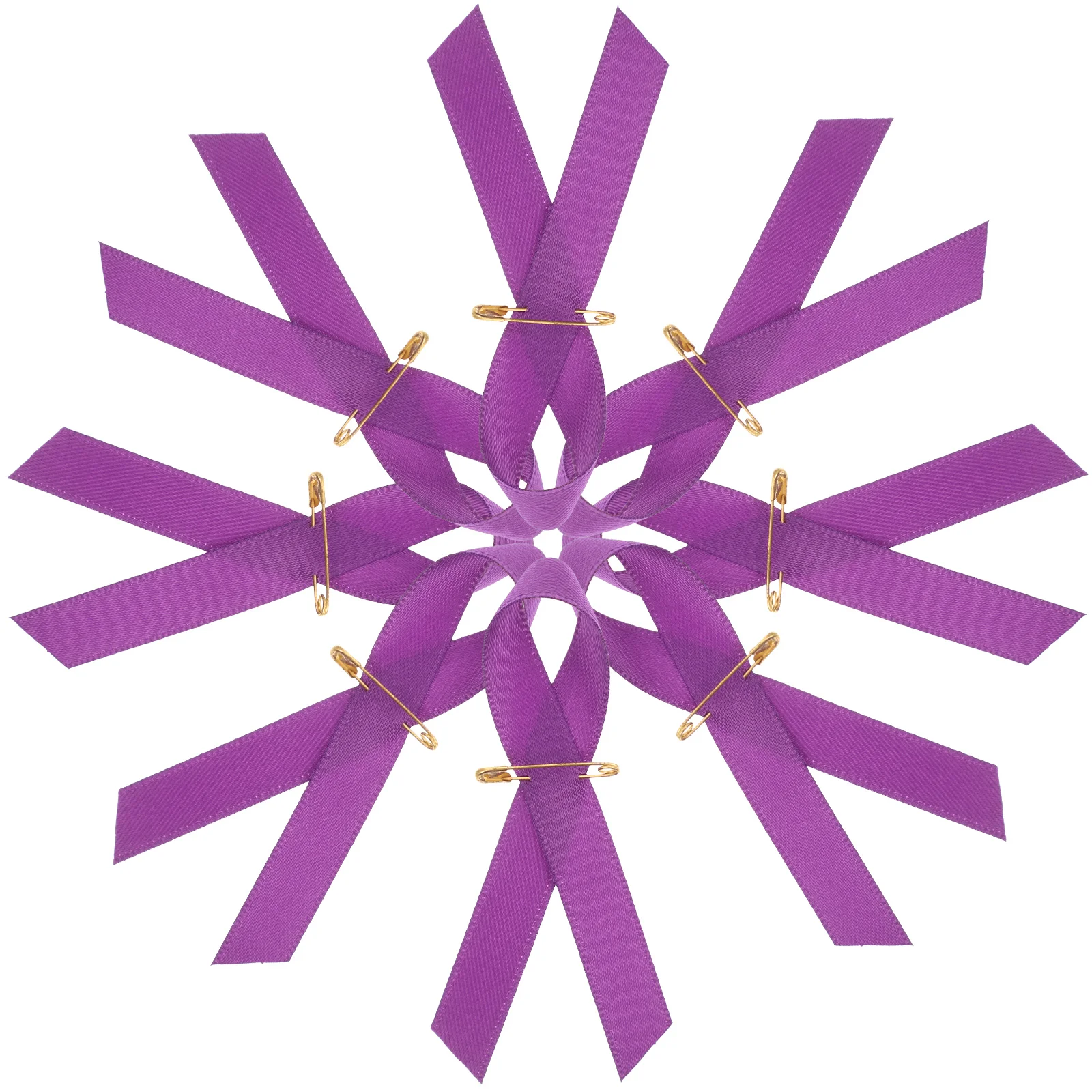 

100 Pcs Anti-violence Ribbon Brooch Peace Breastpin Gold Unique Fabric Lapel Badge Iron Decals Purple Satin