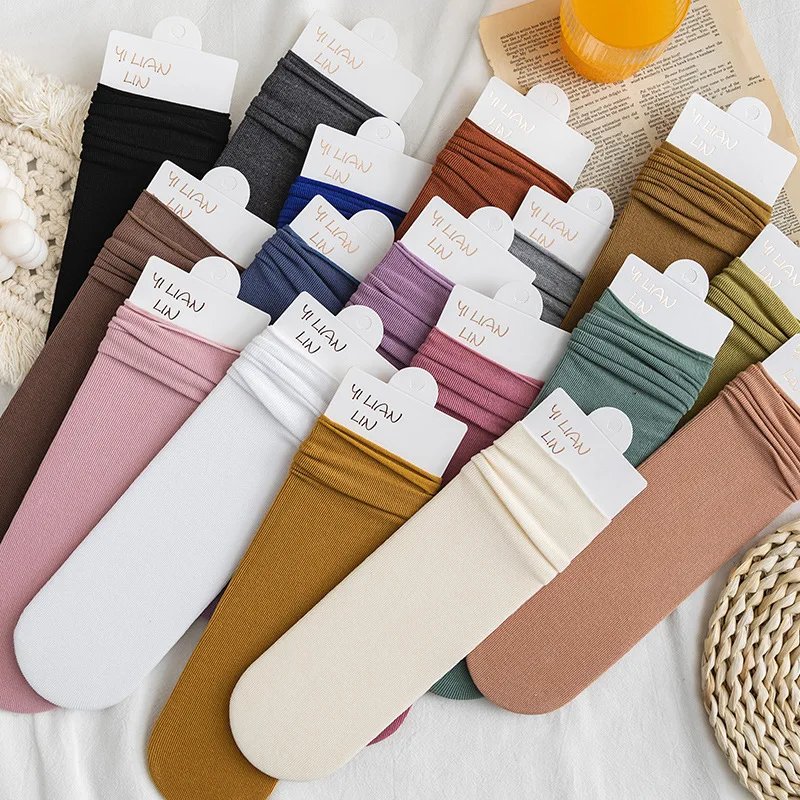 

Осенне-зимние тонкие свободные мягкие дышащие Многослойные однотонные женские носки Длинные Простые Модные японские новые свободные носки