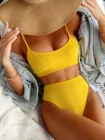 Соблазнительное однотонное Желтое Бикини 2021, Женский плиссированный купальник пуш-ап с подкладкой и высокой талией, пляжный бандажный купальный костюм, купальник, бикини