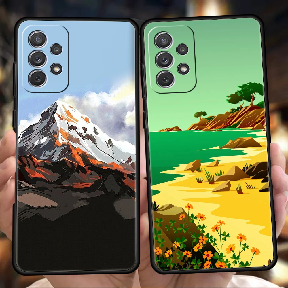 

Hand Painted Scenery Phone Case Cover For Samsung A32 A52 A52S A72 A51 A71 A21S A31 A41 5G Silicone Shockproof Luxury Shell Bag
