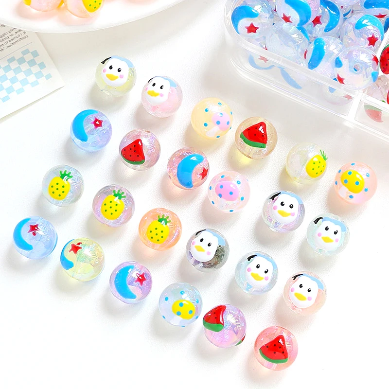 

6 Pieces 16mm Dropping Oil Hand-painted Fruit Flower Beads Diy Makes Jewelry, Finds Necklaces, Bracelets Accessories, Materials