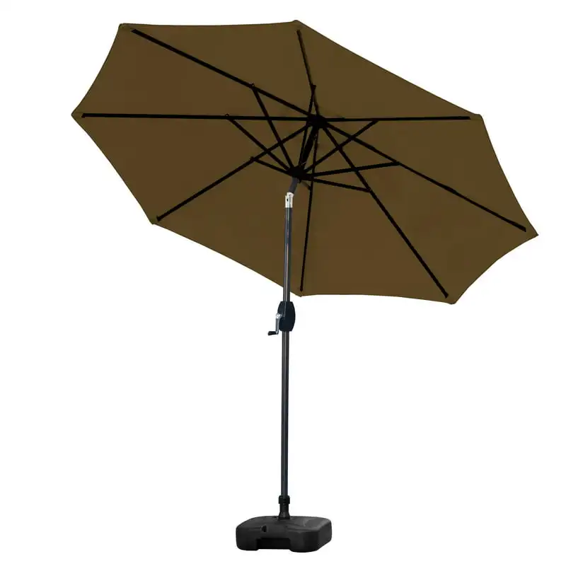 

GARDEN 9 Ft Patio Umbrella w/ Square Plastic Base Included, Coffee Sun Beach Umbrella Support And Hold Set Rain Gear Garden