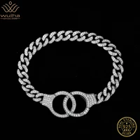 wuiha hip hop rock real 925 sterling silver full synthetic diamonds handcuffs cuban bracelet for women men gift drop shipping