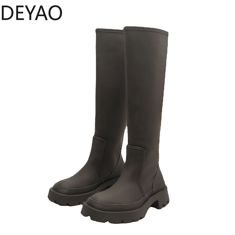 

Platform Women Knee-high Boots Gothic Style New 2022 Winter Warm Women Shoes High Quality Slip On Long Boots