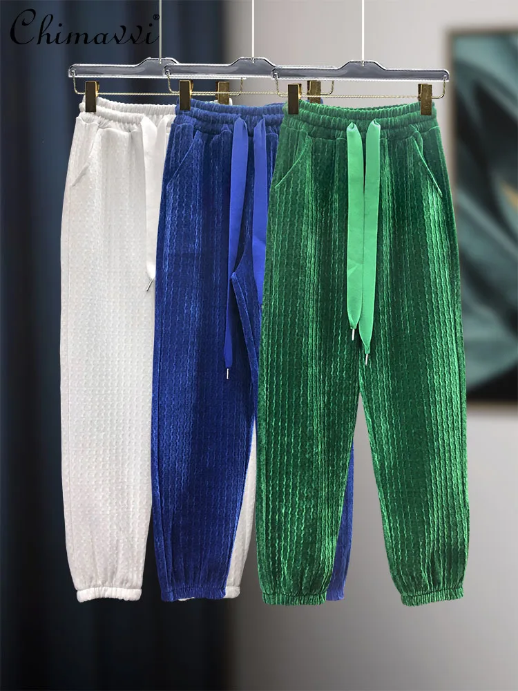 

Fashion Corduroy Ankle Banded Pants Women 2022 Spring New Casual Dark Elastic Waist Drawstring Loose Thick Chenille Sports Pants