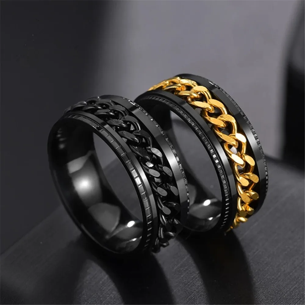 

New Cool Stainless Steel Rotatable Couple Ring High Quality Spinner Chain Rotable Rings for Women Man Punk Jewelry Party Gift