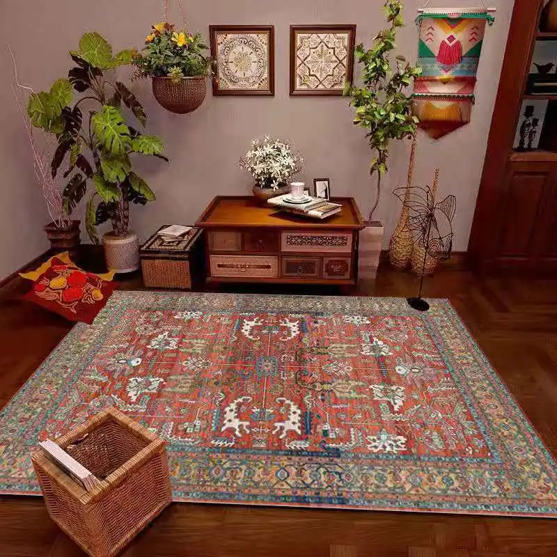 

Persian Vintage Printed Carpet Living Room Bedroom Mat Anti-Slip Carpet Absorbent Boho Moroccan Ethnic Retro Carpet