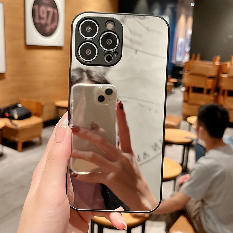 

INS Silver Makeup Mirror Shockproof Phone Case For iPhone 13 11 12 Pro Max XS XR X 8 7 Plus SE 2020 Cover