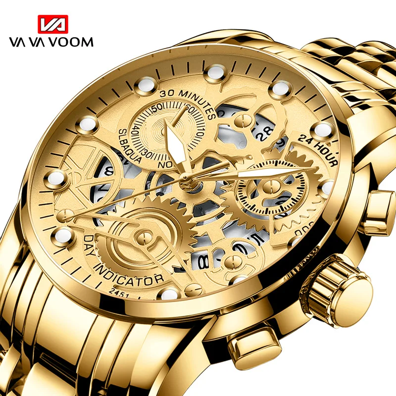 

Men's Business Watch ,Skeleton Design Fashion Style, Stainless Steel Quartz Movement, Calendar Waterproof Watches for Men Clock