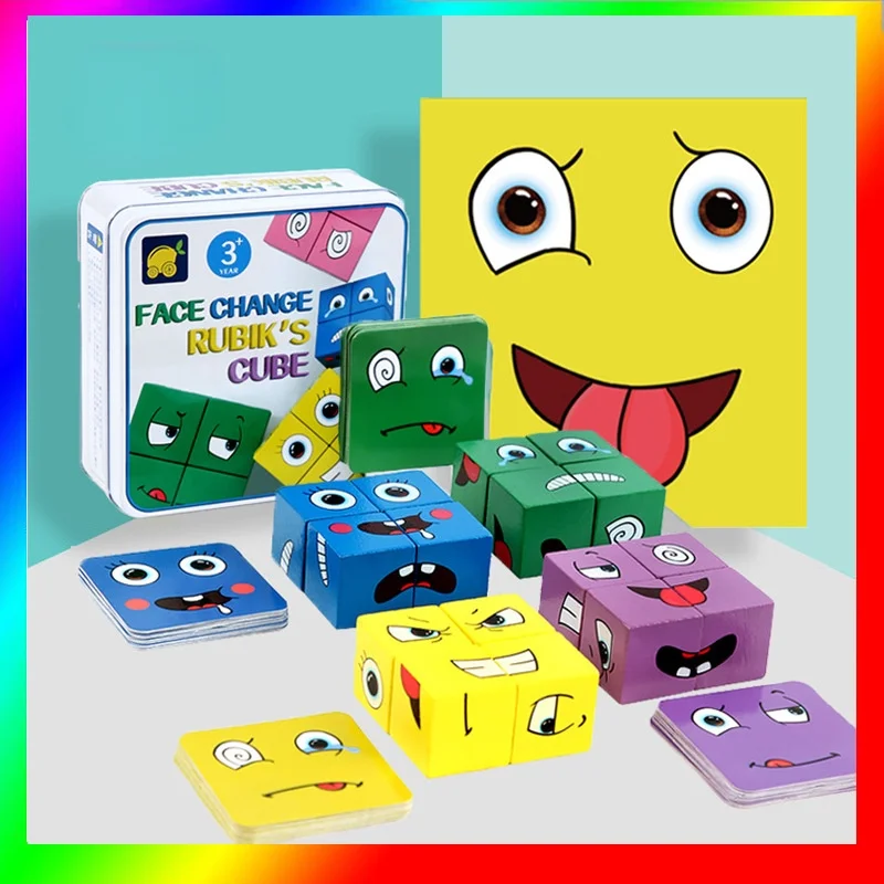 

Настольные игры с деревянными кубиками, Обучающие игрушки, кубики с лицом, строительный блок, пазл, Интерактивная настольная игра, вызов для...