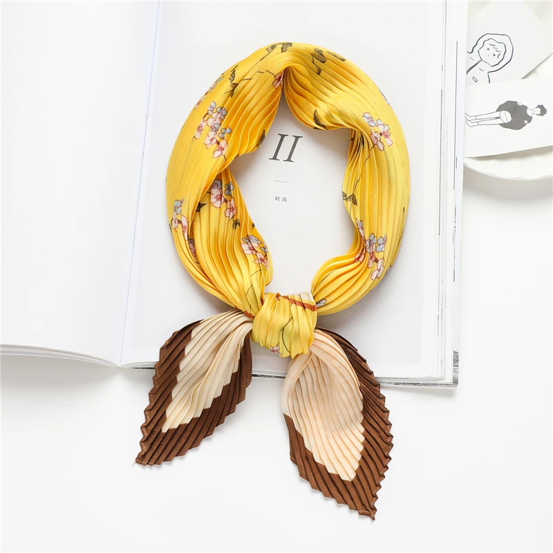 

Print Crinkle Silk Scarf Women Designer Hair Bands Neckerchief Headband Square Scarves Lady Scrunchie Shawl Female Accessories