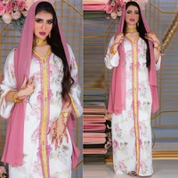 floral long dress abaya muslim clothing djellaba women turkish robe khimar scarf caftan marocain islamic veil pakistan turban