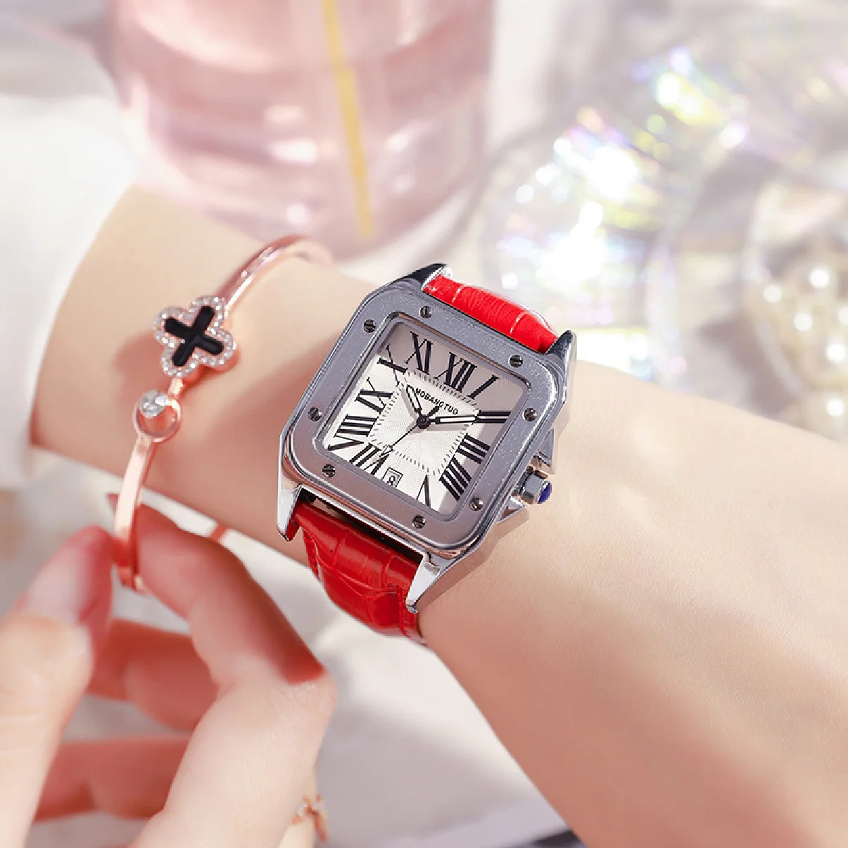 Top Brand Lady Fashion Red Square Leather Watch Women Casual Waterproof Carter Quartz Dress Wristwatches Clock Montre Femme Gift