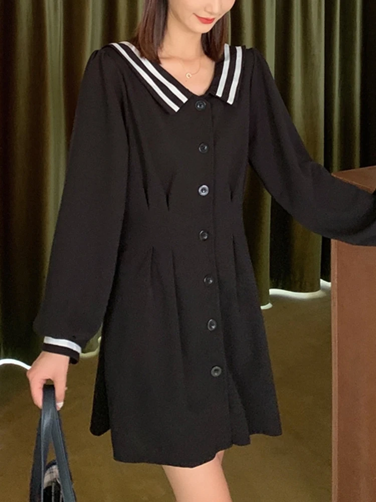 

Школьная форма в японском стиле преппи, Черное мини-платье в стиле Харадзюку, короткое платье с длинным рукавом, осень 2023, корейская мода для женщин