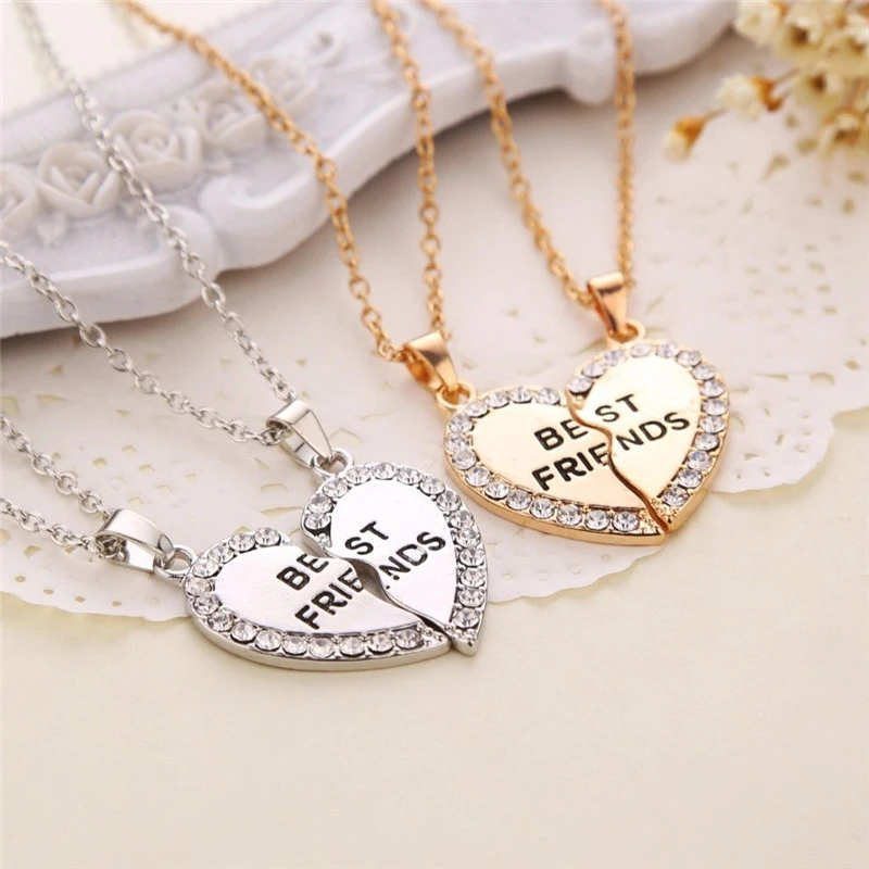 

2Pcs/Set Best Friends Necklace Friendship Forever Heart Shaped Pendant Necklaces for Girls Lovers Friends Birthday Jewelry Gifts