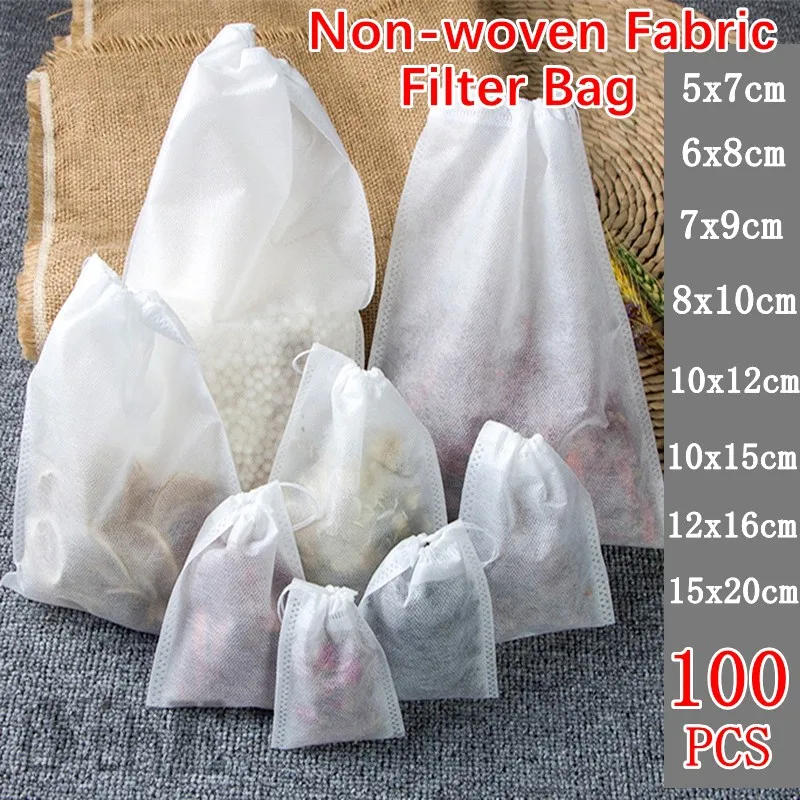 

100pcs Non-Woven Fabric Tea Filter Bags For Spice Infuser With String Heal Seal Disposable Teabags Empty Medicine Seasoning Bag