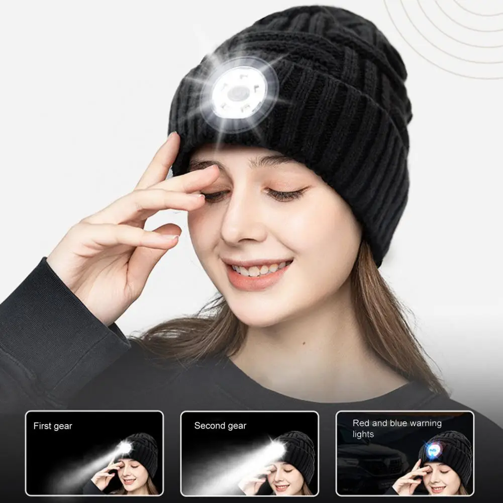 

Winter Headlight Hat Unisex LED Lighting Elastic Knitted Soft Illumination USB Charging Women Men Headlight Hat For Camping