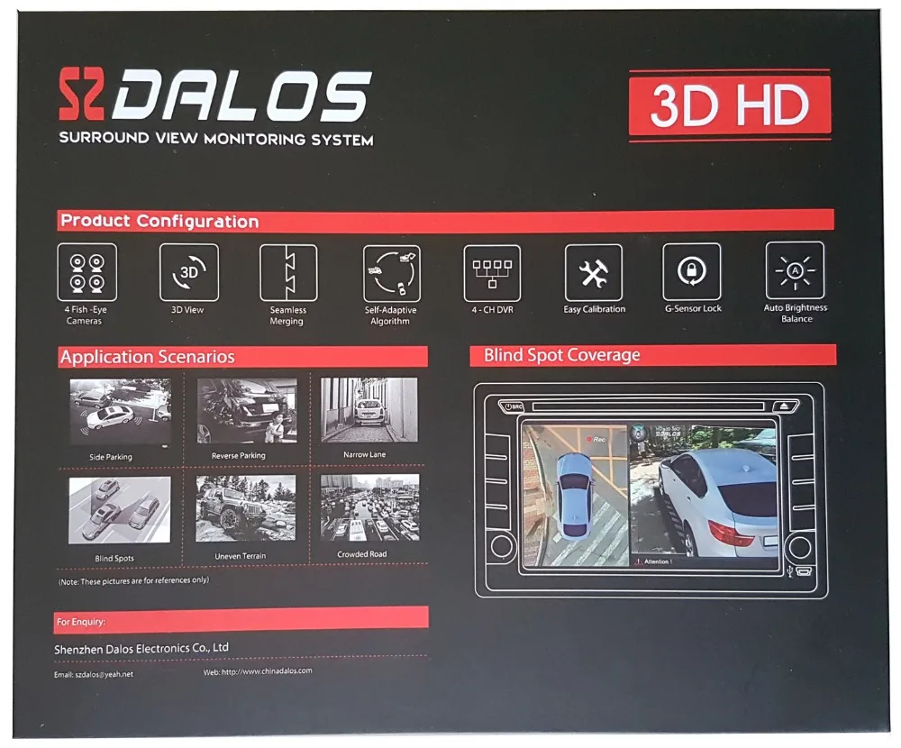 Система парковки SZDALOS 3D HD 360 с функцией распознавания птиц, 4-канальный видеорегистратор HD 1080P, рекордер с G-сенсором и системой наблюдения за ... (art.: 7a25ea933) - 7a25ea933